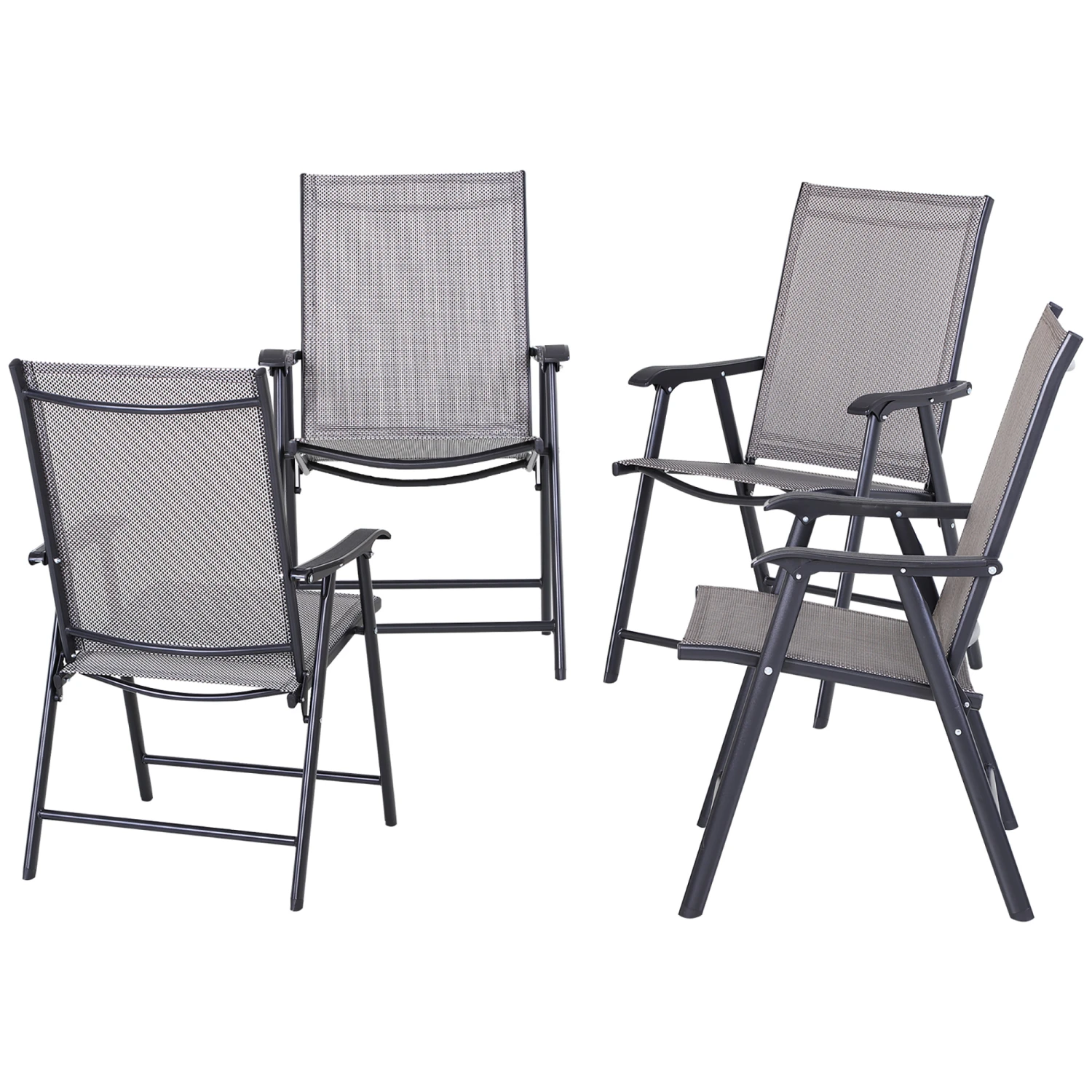 Outsunny Set Of 4 Patio Folding Chairs, Stackable Outdoor Sling Patio Dining Chairs With Armrests For Lawn, Camping, Dining, Beach, Metal Frame, No Assembly, Gray 8 Outsunny Set Of 4 Patio Folding Chairs, Stackable Outdoor Sling Patio Dining Chairs With Armrests For Lawn, Camping, Dining, Beach, Metal Frame, No Assembly, Gray - Image 8