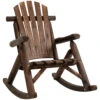 Outsunny Outdoor Wooden Rocking Chair, Rustic Adirondack Rocker With Slatted Seat, High Backrest, Armrests For Patio, Garden, And Porch, Small, Brown