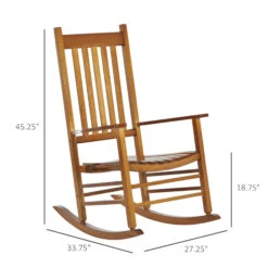 Outsunny Outdoor Rocking Chair, Wooden Rocking Patio Chairs With Rustic High Back, Slatted Seat And Backrest For Indoor, Backyard, Garden, Natural -Outsunny rt0c1718007c01b56