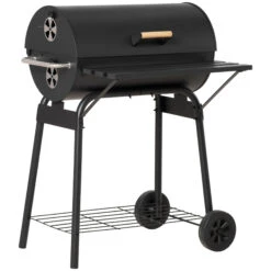 Outsunny 30" Portable Charcoal Barbecue Grill With Wheels Outdoor Barbecue With Adjustable Charcoal Rack, Storage Shelf, For Garden Camping Picnic