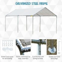 Outsunny 10'x20' Carport Heavy Duty Galvanized Car Canopy With Included Anchor Kit, 3 Reinforced Steel Cables, White -Outsunny rxT6d417e6956c524