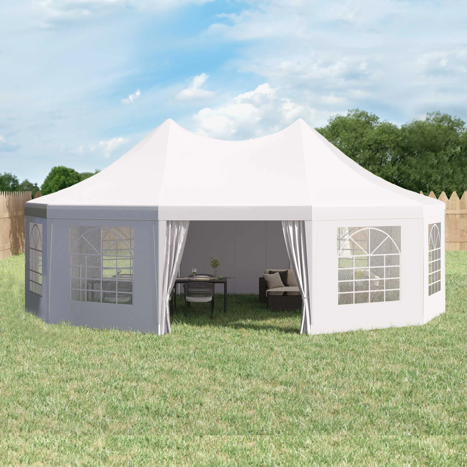 Outsunny 29' X 21' Canopy Party Event Tent With 2 Pull-Back Doors, Column-Less Event Space, & 8 Cathedral Windows 8 Outsunny 29' X 21' Canopy Party Event Tent With 2 Pull-Back Doors, Column-Less Event Space, & 8 Cathedral Windows - Image 8