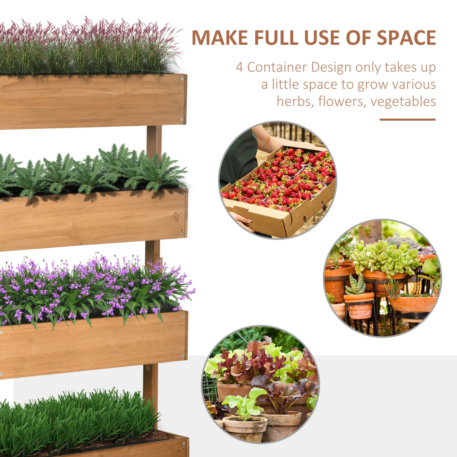 Outsunny Vertical Garden Planter, Wooden 4 Tier Planter Box, Self-Draining With Non-Woven Fabric For Outdoor Flowers, Vegetables & Herbs 4 Outsunny Vertical Garden Planter, Wooden 4 Tier Planter Box, Self-Draining With Non-Woven Fabric For Outdoor Flowers, Vegetables & Herbs - Image 4
