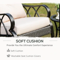 Outsunny 3-Piece Rocking Chair Bistro Set, Wicker Conversation Set, Outdoor Patio Rattan Furniture Set With Tempered Glass Side Table For Garden Or Backyard, Khaki -Outsunny sEXb1017f2768ef67