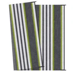 Outsunny Reversible Outdoor Rug Carpet, 9' X 12' Waterproof Plastic Straw Rug, Portable RV Camping Rugs With Carry Bag, Large Floor Mat For Backyard, Deck, Picnic, Beach, Green & Gray Striped