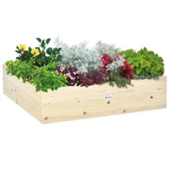 Outsunny Wooden Raised Garden Bed Kit, Elevated Planter Box With Bed Liner For Backyard, Patio To Grow Vegetables, Herbs, And Flowers, 4' X 4' X 12"