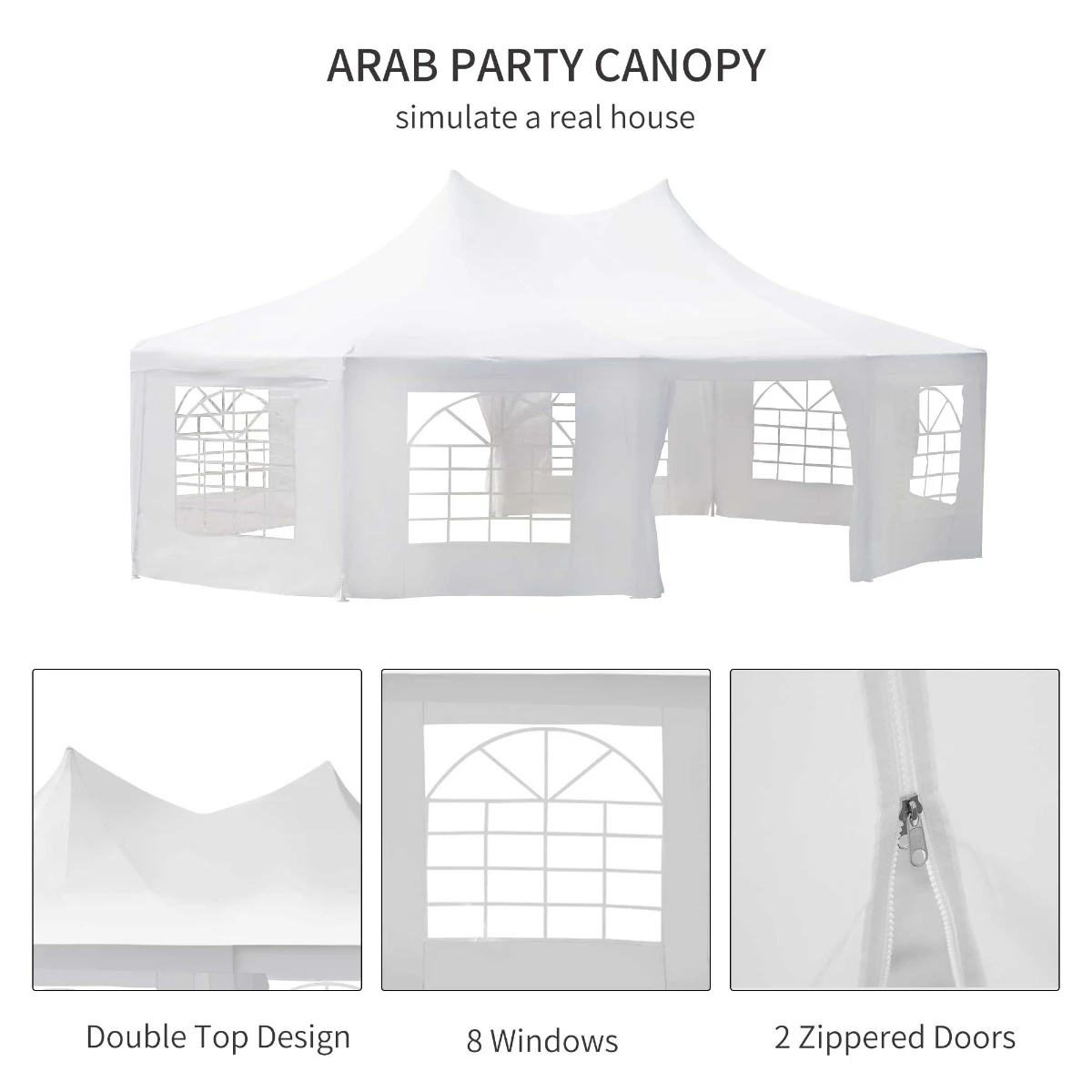Outsunny 29' X 21' Canopy Party Event Tent With 2 Pull-Back Doors, Column-Less Event Space, & 8 Cathedral Windows 6 Outsunny 29' X 21' Canopy Party Event Tent With 2 Pull-Back Doors, Column-Less Event Space, & 8 Cathedral Windows - Image 6