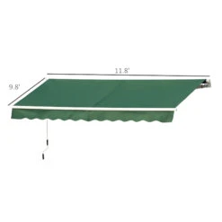 Outsunny 12' X 10' Retractable Awning Patio Awnings Sun Shade Shelter With Manual Crank Handle, 280g/m² UV & Water-Resistant Fabric And Aluminum Frame For Deck, Balcony, Yard, Green -Outsunny sOYc17181a40ad8bb