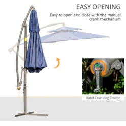 Outsunny 9' Offset Patio Umbrella With Base, Steel Hanging Cantilever Umbrella, 2-Tier Easy Tilt Polyester Shade, 8 Ribs, Crank, Cross Base, Dark Blue -Outsunny sOZa09180fa560828