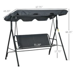 Outsunny 3-Person Porch Swing With Stand, Outdoor Swing For Patio Porch With Adjustable Tilt Canopy & Comfortable Swing Bench-Style Seat, Steel Frame, Grey -Outsunny sPec17181720c7321