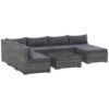Outsunny Patio Furniture Set, 8 Pieces, Sectional Sofa, All Weather PE Plastic Rattan Conversation Set, Tempered Glass Table, 6 Seats, 1 Ottoman Footstool, Soft Cushions For Lawn, Backyard, Grey