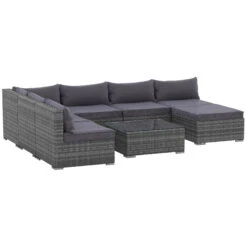 Outsunny Patio Furniture Set, 8 Pieces, Sectional Sofa, All Weather PE Plastic Rattan Conversation Set, Tempered Glass Table, 6 Seats, 1 Ottoman Footstool, Soft Cushions For Lawn, Backyard, Grey