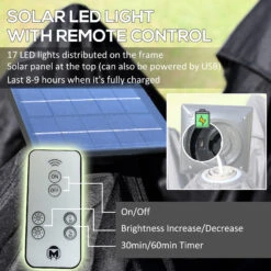 Outsunny 11' X 11' Pop Up Gazebo, Instant Canopy Tent With Solar LED Light, Remote Control, Netting And Carrying Bag For Backyard Garden Patio, Black -Outsunny sRua09181adea4575