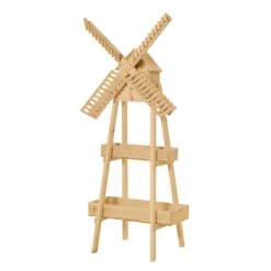 Outsunny Plant Shelf 2 Tier Wooden With Windmill & Bird House Plant Pots Holder Stand Indoor/Outdoor 32'' X 17'' X 61'' -Outsunny sXl5af17e69c4af37
