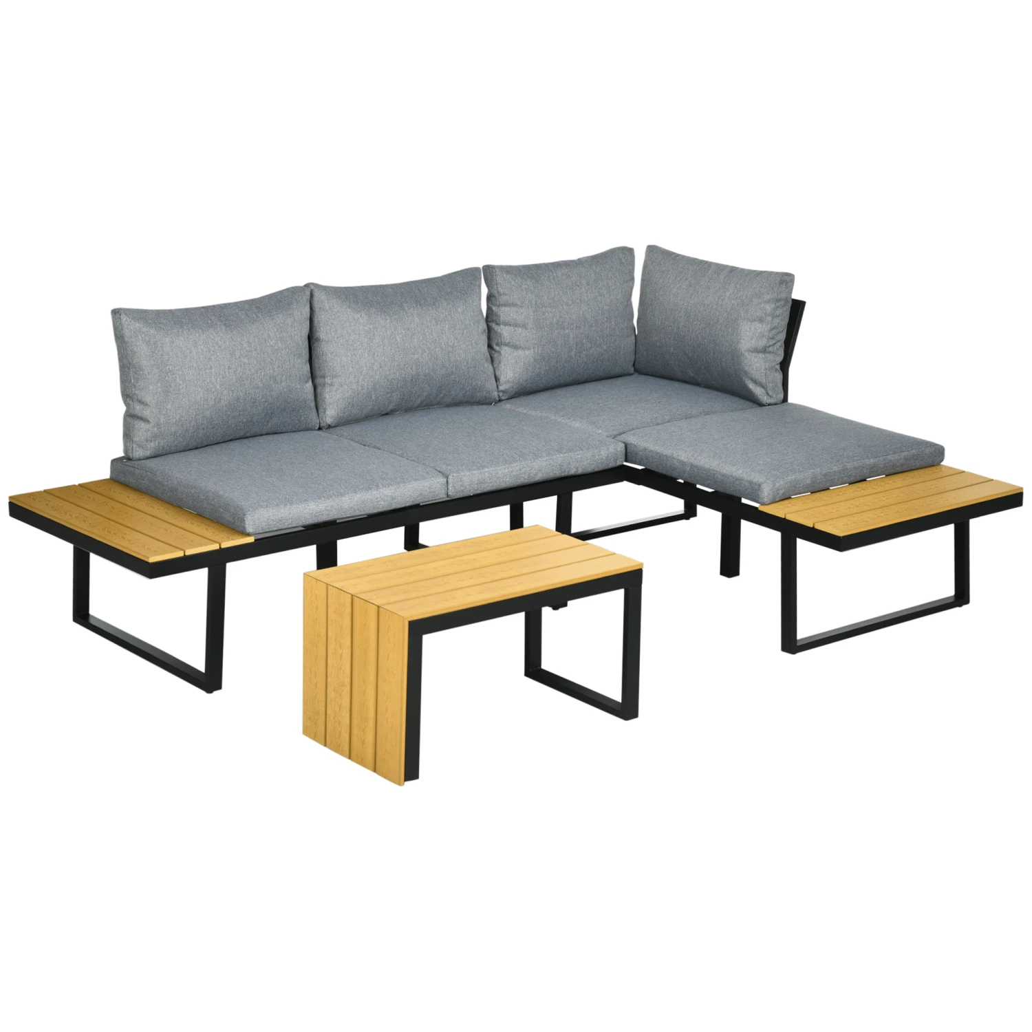 Outsunny 3 Piece Patio Furniture Set With Cushions, Aluminum Frame Outdoor Conversation Sofa Set W/ Two Loveseats And Wood Grain Plastic Top Coffee Table/Side Table, Dark Gray 1 Outsunny 3 Piece Patio Furniture Set With Cushions, Aluminum Frame Outdoor Conversation Sofa Set W/ Two Loveseats And Wood Grain Plastic Top Coffee Table/Side Table, Dark Gray