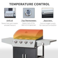 Outsunny 52" Barbecue Grill With Wheels 4+1 Burner Liquid Propane Gas Grill Outdoor Cabinet Style BBQ Trolley W/ Side Burner, Warming Rack, Storage Cabinet -Outsunny sek88c17f2768c802
