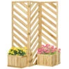 Outsunny Decorative Outdoor Privacy Screen, Freestanding Divider/Separator With 4 Self-Draining Planters, 3 Trellis Plant Support Panels For Garden Walkway, Backyard, Natural Wood