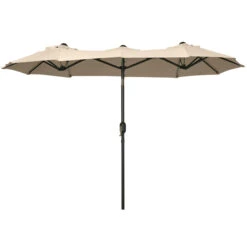 Outsunny Double-sided Patio Umbrella 9.5' Large Outdoor Market Umbrella With Push Button Tilt And Crank, 3 Air Vents And 12 Ribs, For Garden, Deck, Pool, Brown