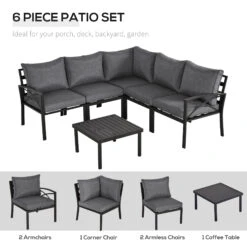 Outsunny 6PC Patio Furniture Set L-Shape Corner Sectional Sofa Set W/ Coffee Table Grey -Outsunny slL79c17e6ae9a204