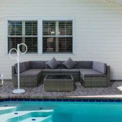 Outsunny 7 Piece Outdoor Patio Furniture Set, PE Rattan Wicker Sectional Sofa Set With Couch Cushions, Throw Pillows And Black Coffee Table, Double Gray 23 Outsunny 7 Piece Outdoor Patio Furniture Set, PE Rattan Wicker Sectional Sofa Set With Couch Cushions, Throw Pillows And Black Coffee Table, Double Gray -Outsunny snw156183200bebf3