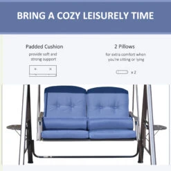 Outsunny 2 Seater Swing Chair, Garden Loveseat Swing Bench With Adjustable Canopy, Soft Cushions, Throw Pillows And Tray For Patio, Yard, Dark Blue 15 Outsunny 2 Seater Swing Chair, Garden Loveseat Swing Bench With Adjustable Canopy, Soft Cushions, Throw Pillows And Tray For Patio, Yard, Dark Blue -Outsunny spY756180b0b9b834