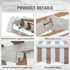 Outsunny 11.8' X 8.2' Outdoor Patio Manual Retractable Exterior Window Awning With Durable PU Design, Beige -Outsunny spq756181a40ad9c9