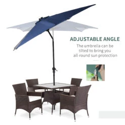 Outsunny 9' X 7' Patio Umbrella Outdoor Table Market Umbrella With Crank, Solar LED Lights, 45° Tilt, Push-Button Operation, For Deck, Backyard, Pool And Lawn, Blue -Outsunny suBb101815340c713