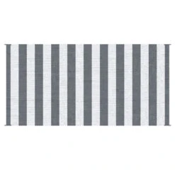 Outsunny Reversible Outdoor Rug Carpet, 9' X 18' Waterproof Plastic Straw Rug, Portable RV Camping Rugs With Carry Bag, Large Floor Mat For Backyard, Deck, Picnic, Beach, Gray & White Striped