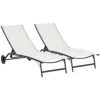 Outsunny Patio Chaise Lounge Chair Set Of 2, 2 Piece Outdoor Recliner With Wheels, 5 Level Adjustable Backrest For Garden, Deck & Poolside, Cream White