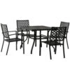 Outsunny 5-Piece Outdoor Patio Table Dining Set With 4 Stackable Chairs, Durable Steel Design & Middle Umbrella Hole