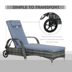 Outsunny Reclining Chaise Lounge Chair, Thickly Cushioned, Headrest, Armrests, Rolling Outdoor Plastic Rattan Sun Bathing Chair With Wheels For Poolside, Pool, Patio, Grey -Outsunny t3Oa0918243e7adcb