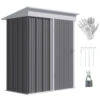 Outsunny Outdoor Sheds Storage With Floor, Small Steel Lean-to Shed With Adjustable Shelf, Lock, Gloves, 5'x3'x6', Gray