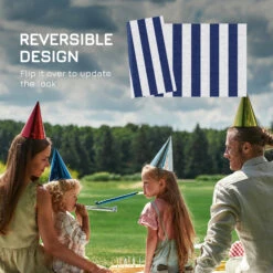 Outsunny Reversible Outdoor Rug Carpet, 9' X 18' Waterproof Plastic Straw Rug, Portable RV Camping Rugs With Carry Bag, Large Floor Mat For Backyard, Deck, Picnic, Beach, Blue & White Striped -Outsunny tHDb101855b40c3bc