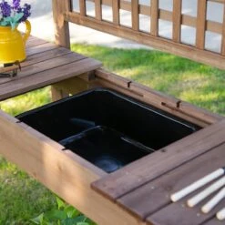 Outsunny Outdoor Potting Bench With Sliding Tabletop, Storage Shelf And Dry Sink, 2-Level Gardening Table, Wooden Workstation For Greenhouse, Garden, Patio, Brown 25 Outsunny Outdoor Potting Bench With Sliding Tabletop, Storage Shelf And Dry Sink, 2-Level Gardening Table, Wooden Workstation For Greenhouse, Garden, Patio, Brown -Outsunny tLI7d717e68567d46