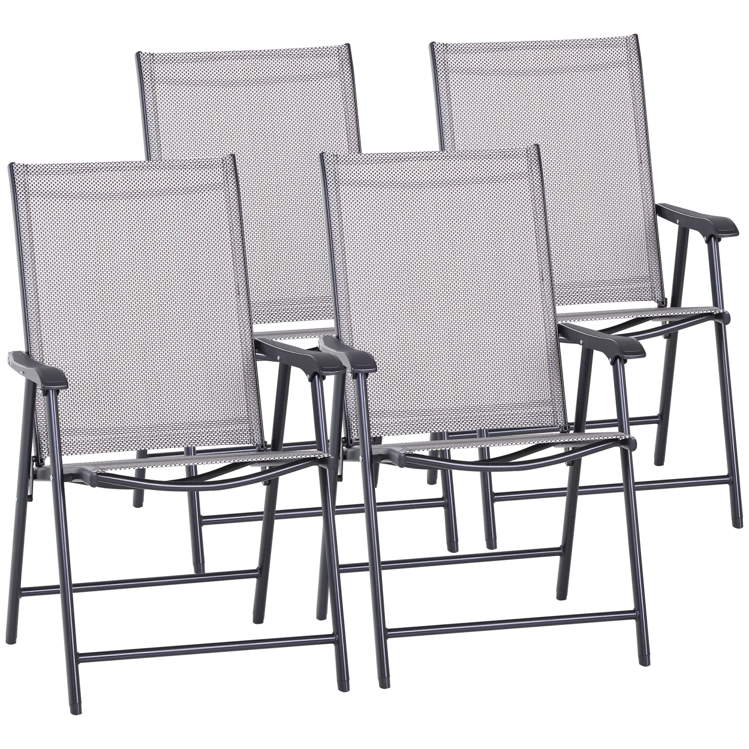 Outsunny Set Of 4 Patio Folding Chairs, Stackable Outdoor Sling Patio Dining Chairs With Armrests For Lawn, Camping, Dining, Beach, Metal Frame, No Assembly, Gray 1 Outsunny Set Of 4 Patio Folding Chairs, Stackable Outdoor Sling Patio Dining Chairs With Armrests For Lawn, Camping, Dining, Beach, Metal Frame, No Assembly, Gray