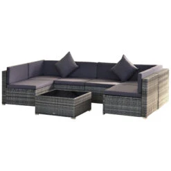 Outsunny 7 Piece Outdoor Patio Furniture Set, PE Rattan Wicker Sectional Sofa Set With Couch Cushions, Throw Pillows And Black Coffee Table, Double Gray 25 Outsunny 7 Piece Outdoor Patio Furniture Set, PE Rattan Wicker Sectional Sofa Set With Couch Cushions, Throw Pillows And Black Coffee Table, Double Gray -Outsunny tSBdaa183200acab4