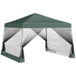 Outsunny 12' X 12' Pop Up Canopy, Foldable Canopy Tent With Carrying Bag, Mesh Sidewalls And 3-Level Adjustable Height For Outdoor, Garden, Patio, Party, Green -Outsunny tfyd4d18447f5fe75