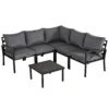 Outsunny 6PC Patio Furniture Set L-Shape Corner Sectional Sofa Set W/ Coffee Table Grey