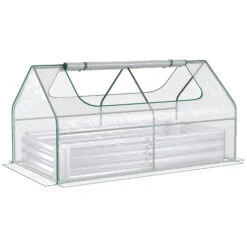 Outsunny Galvanized Raised Garden Bed With Mini Greenhouse Cover, Outdoor Metal Planter Box With 2 Roll-Up Windows For Growing Flowers, Fruits, Vegetables, And Herbs, 73" X 38" X 36", Clear