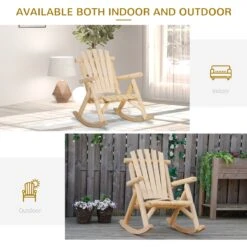 Outsunny Outdoor Wooden Rocking Chair, Rustic Adirondack Rocker With Slatted Seat, High Backrest, Armrests For Patio, Garden, And Porch, Large, Natural -Outsunny tndf3e17ed357055f