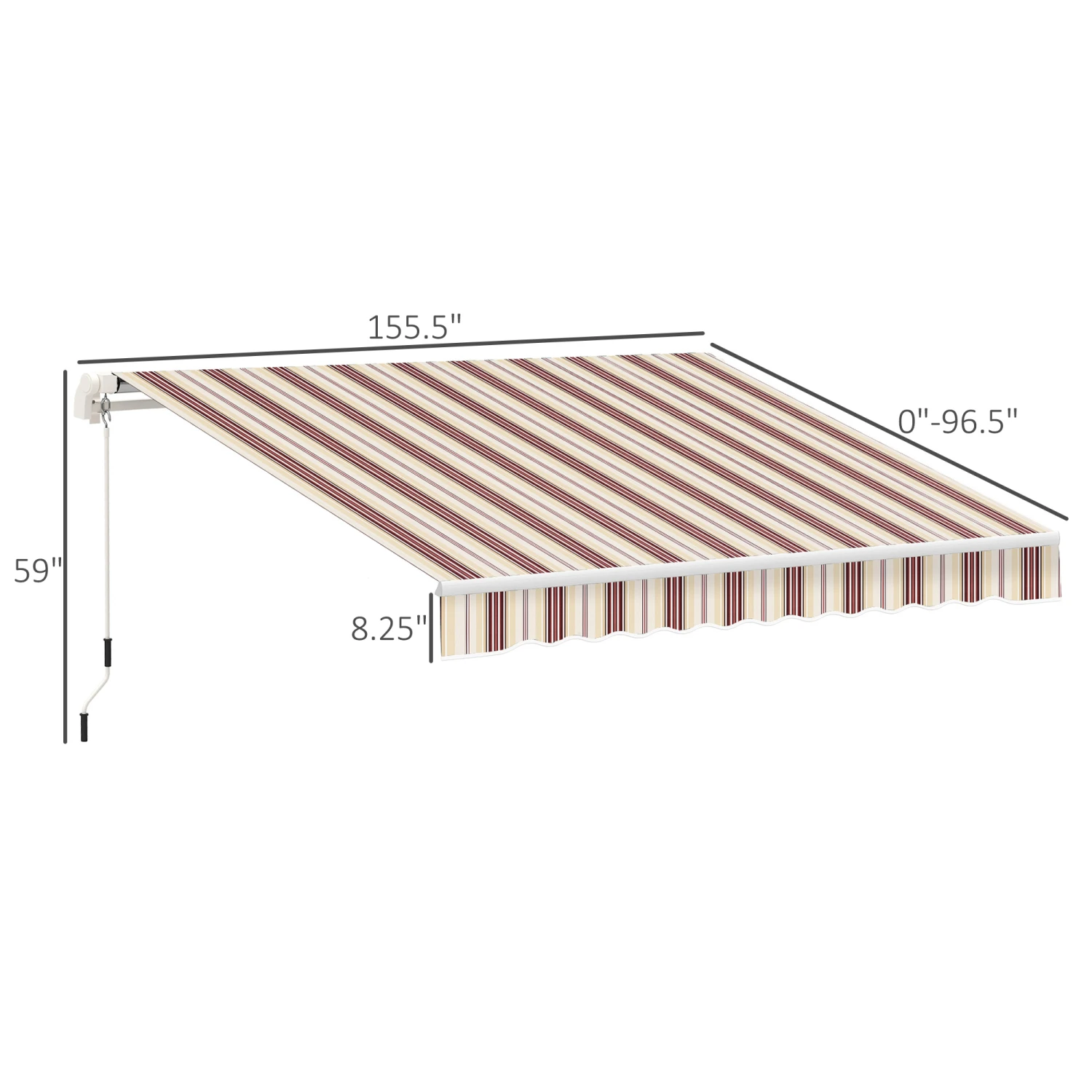 Outsunny 13' X 8' Retractable Awning, Patio Awnings, Sunshade Shelter With Manual Crank Handle, 280g/m² UV & Water-Resistant Fabric And Aluminum Frame For Deck, Balcony, Yard, Red 3 Outsunny 13' X 8' Retractable Awning, Patio Awnings, Sunshade Shelter With Manual Crank Handle, 280g/m² UV & Water-Resistant Fabric And Aluminum Frame For Deck, Balcony, Yard, Red - Image 3