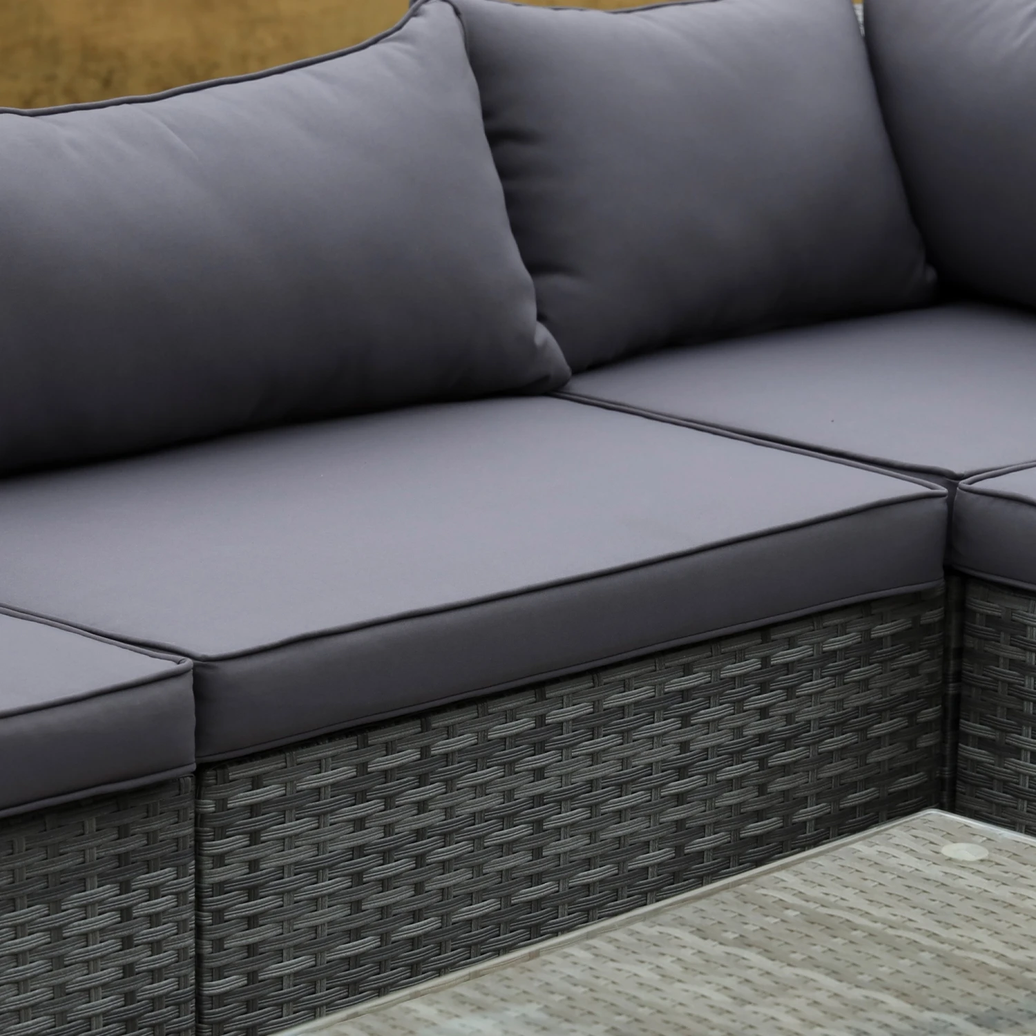 Outsunny Patio Furniture Set, 8 Pieces, Sectional Sofa, All Weather PE Plastic Rattan Conversation Set, Tempered Glass Table, 6 Seats, 1 Ottoman Footstool, Soft Cushions For Lawn, Backyard, Grey 9 Outsunny Patio Furniture Set, 8 Pieces, Sectional Sofa, All Weather PE Plastic Rattan Conversation Set, Tempered Glass Table, 6 Seats, 1 Ottoman Footstool, Soft Cushions For Lawn, Backyard, Grey - Image 9