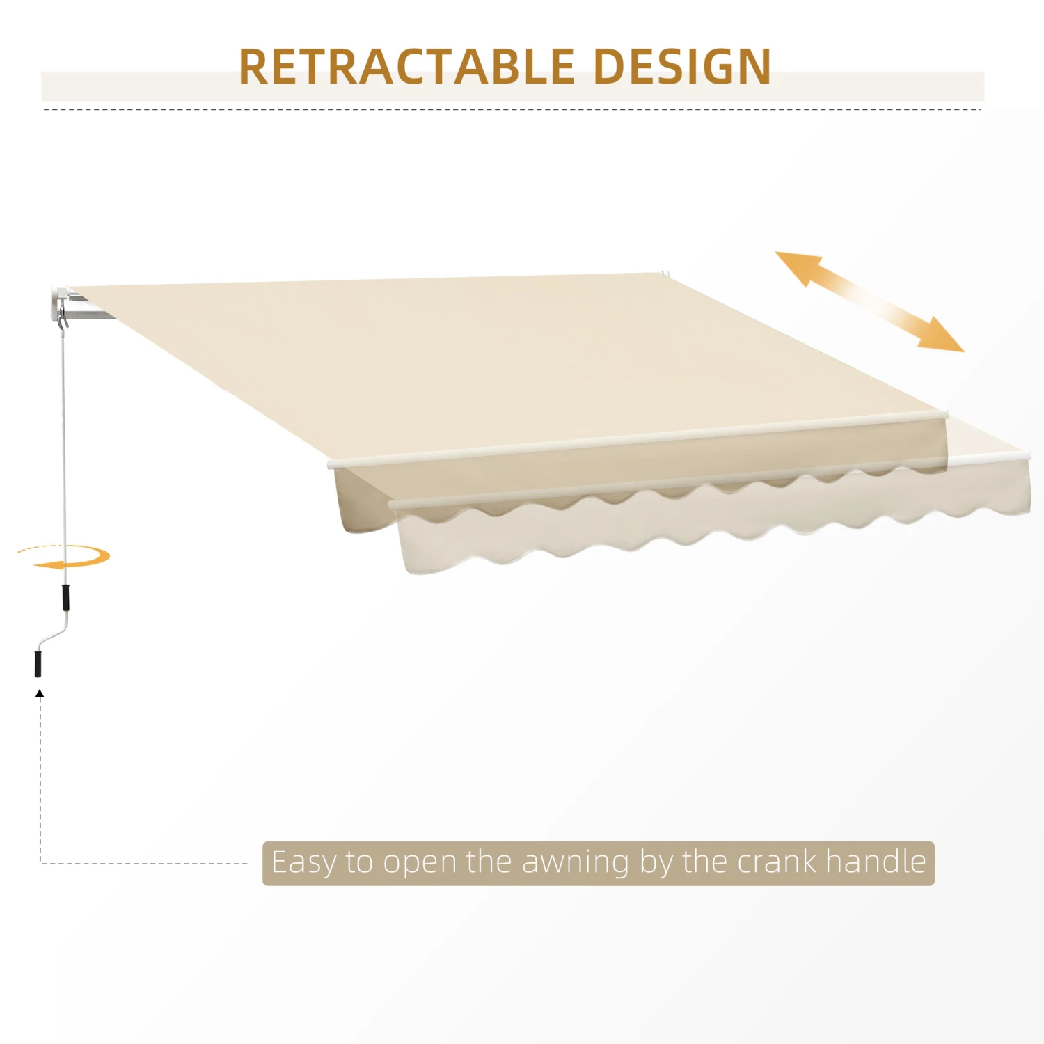 Outsunny 13' X 8' Retractable Awning, Patio Awnings, Sunshade Shelter With Manual Crank Handle, 280g/m² UV & Water-Resistant Fabric And Aluminum Frame For Deck, Balcony, Yard, Beige 8 Outsunny 13' X 8' Retractable Awning, Patio Awnings, Sunshade Shelter With Manual Crank Handle, 280g/m² UV & Water-Resistant Fabric And Aluminum Frame For Deck, Balcony, Yard, Beige - Image 8