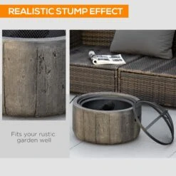 Outsunny Outdoor Fire Pit With Stump Effect, 18-inch Wood-burning Brazier Fireplace With Spark Screen And Poker For Backyard Camping Bonfire, Dark Brown -Outsunny txba091860bec04f1