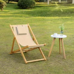 Outsunny Folding Patio Chaise Lounge Chair W/ 3-Position Adjustable Backrest Beige -Outsunny u3675617f2768d644