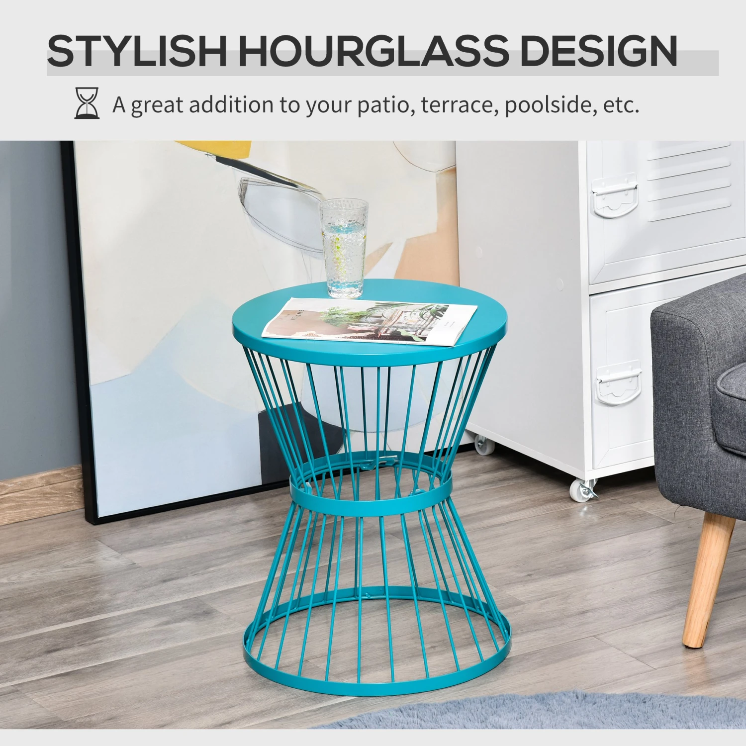 Outsunny 16" Steel Patio Side Table, Garden End Table With Hourglass Design, Accent Table For Outdoor And Indoor Use, Blue 4 Outsunny 16" Steel Patio Side Table, Garden End Table With Hourglass Design, Accent Table For Outdoor And Indoor Use, Blue - Image 4