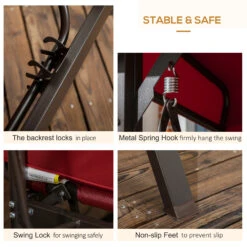 Outsunny 3 Person Patio Swing Chair Bed, Converting Flatbed, Outdoor Porch Swing Glider With Adjustable Canopy, Removable Cushions, Pillows, For Garden, Poolside, Backyard, Red -Outsunny u3db10188c26ec7b9