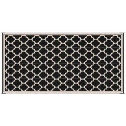 Outsunny Reversible Outdoor Rug Carpet, 9' X 18' Waterproof Plastic Straw Rug, Portable RV Camping Rugs, Large Floor Mat Area Rug For Backyard, Deck, Picnic, Beach, Trailer, Camper, Black & Beige