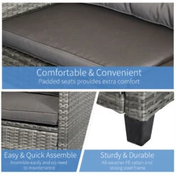 Outsunny 4 Piece Patio Furniture Set With Cushions, PE Rattan Wicker Patio Furniture Set W/ Two-tier Coffee Table For Backyard Porch Garden Poolside And Deck, Gray -Outsunny u9R4ee17e681f7fd3