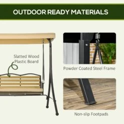 Outsunny 3-Seat Patio Swing Chair, Outdoor Canopy Swing Glider With Cushion, Adjustable Shade, And Slatted Design, For Porch -Outsunny uDbb10188d32bdacf